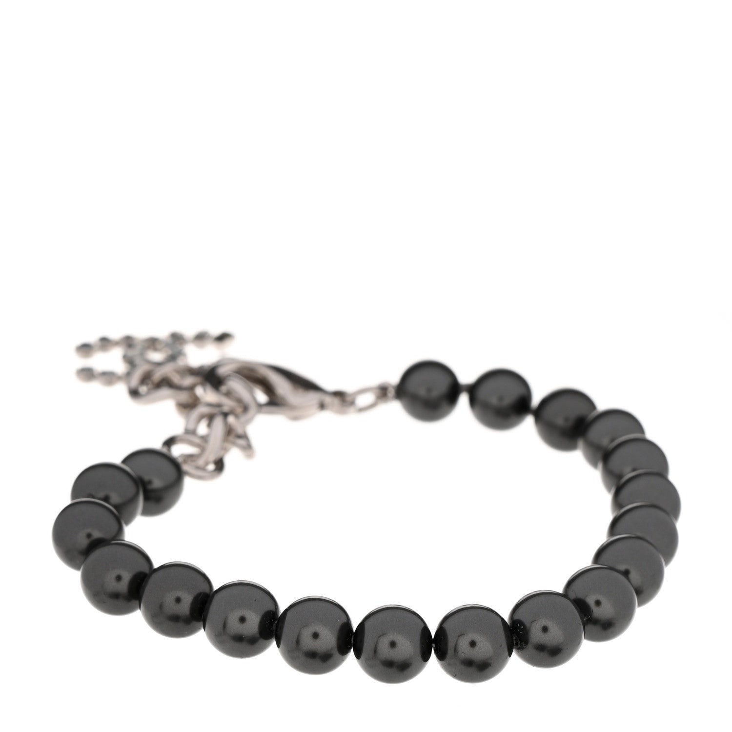 Chanel Pearl Baguette Crystal CC Bracelet Silver Grey 3 of 6