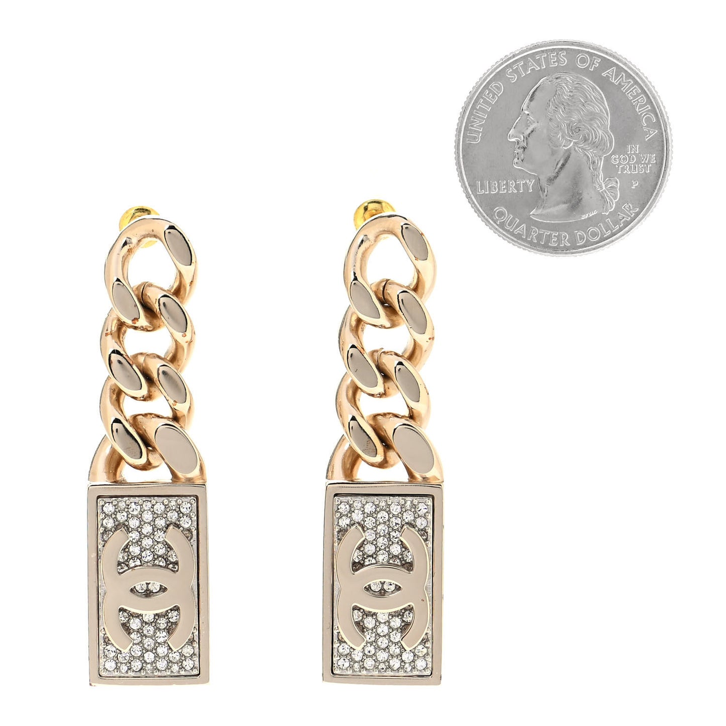 Crystal Dog Tag Charm Earrings Gold