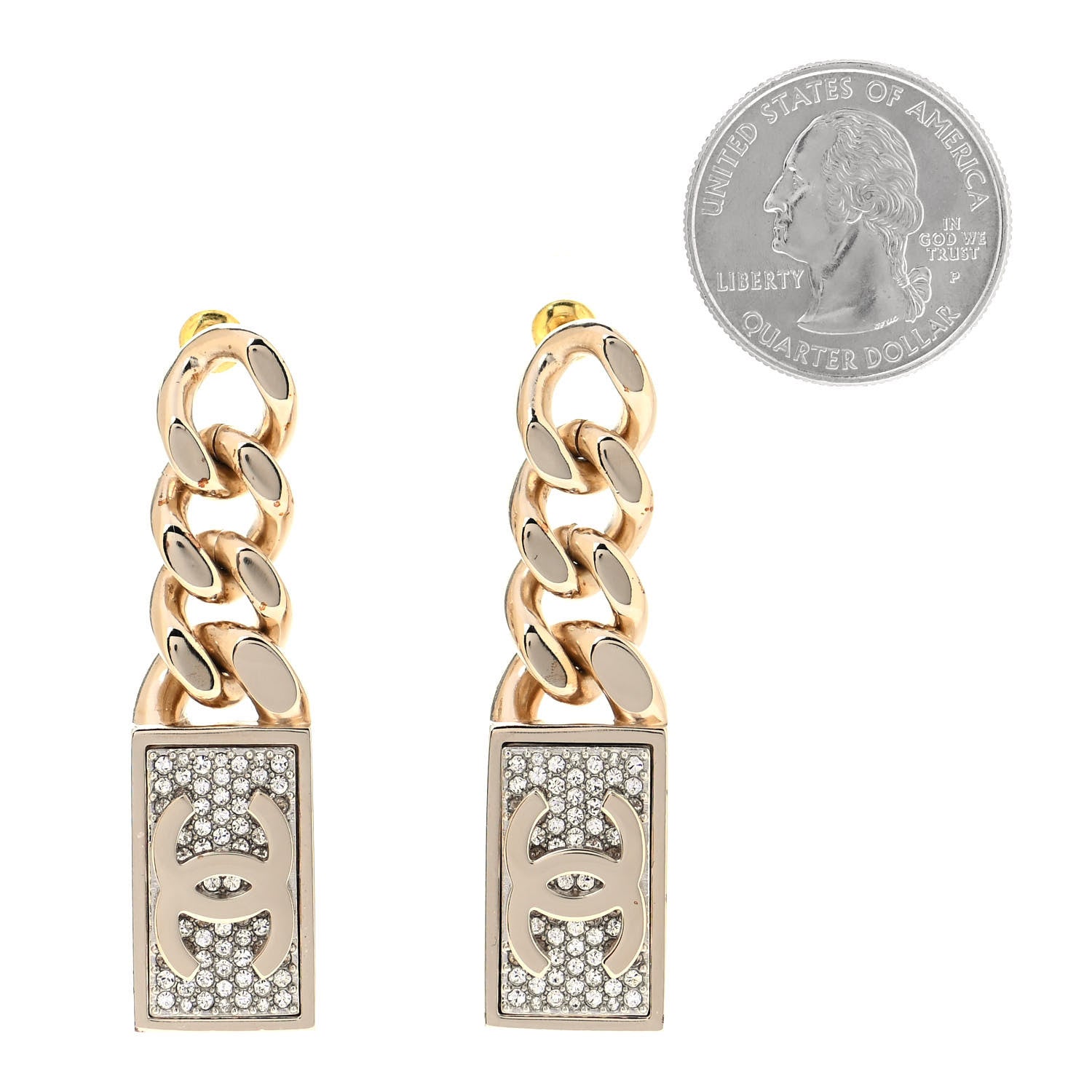 Chanel Crystal Dog Tag Charm Earrings Gold 3 of 4
