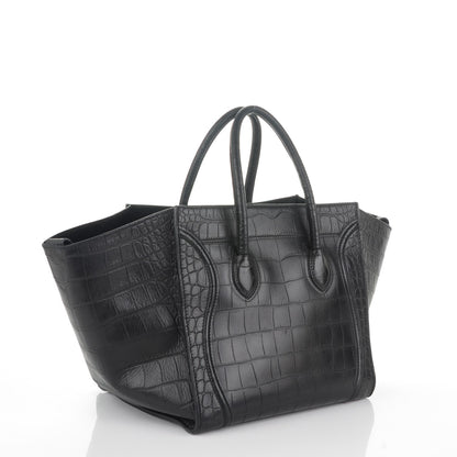 Celine Crocodile Embossed Calfskin Medium Phantom Luggage Black 3 of 8