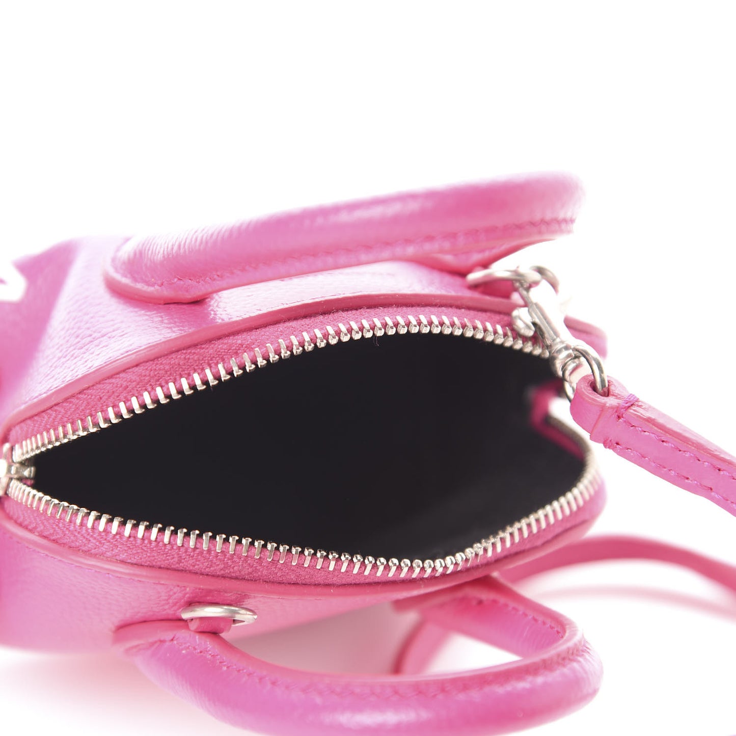 Grained Calfskin Logo Mini Ville Top Handle Bag Fuchsia White