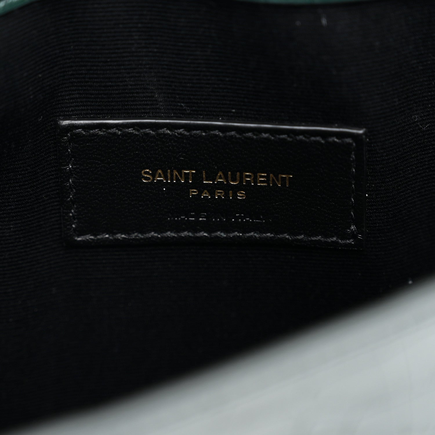 Saint Laurent Calfskin Crocodile Embossed Uptown Monogram Clutch Dark Green 6 of 7