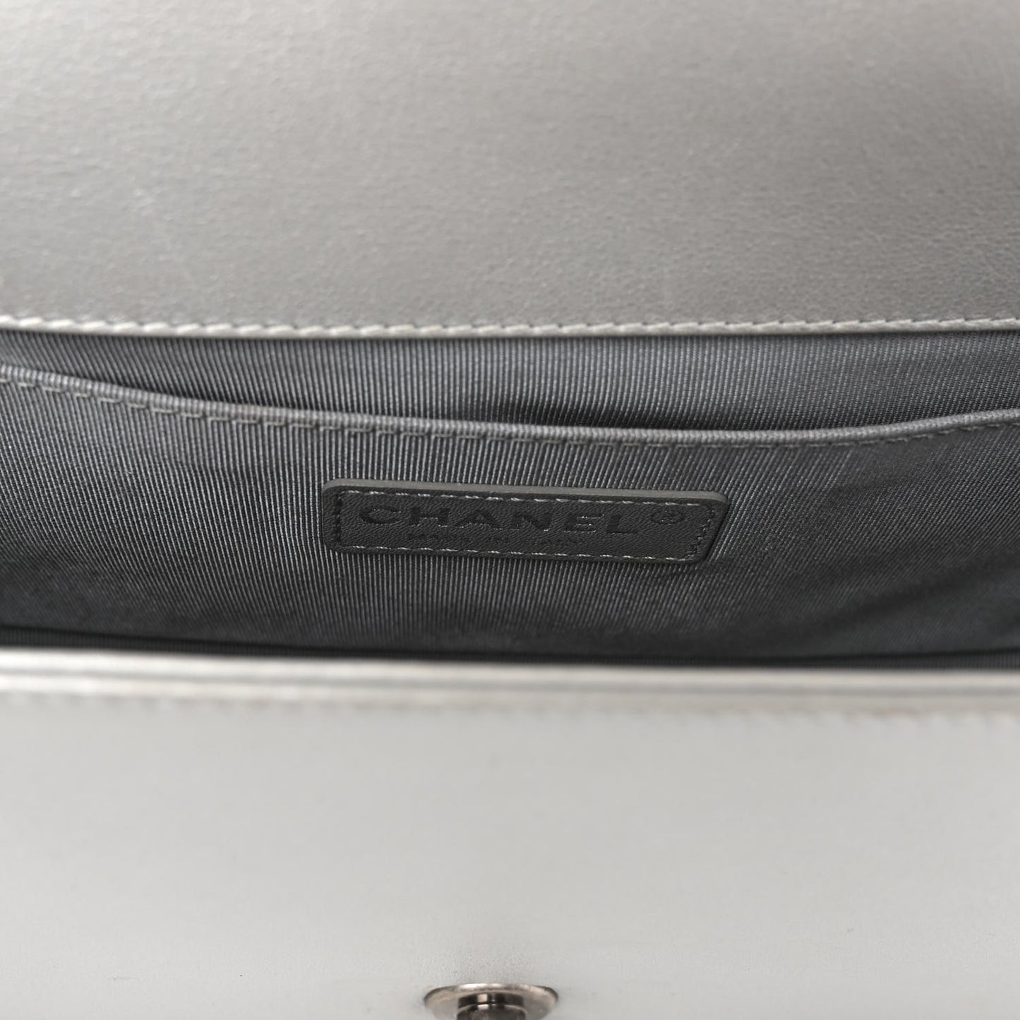Metallic Lambskin Quilted Medium Boy Flap Silver