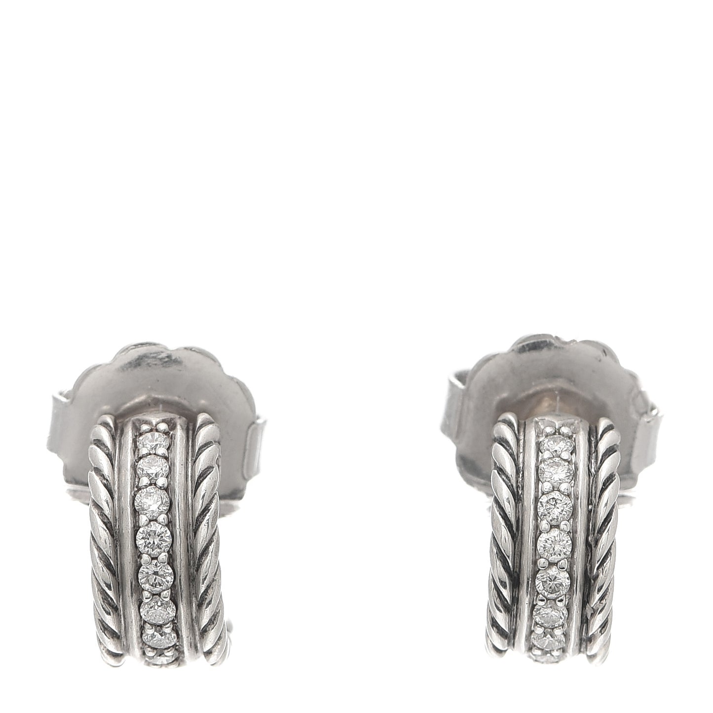 Sterling Silver Diamond 12mm Cable Hoop Earrings