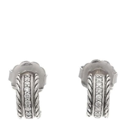 David Yurman Sterling Silver Diamond 12mm Cable Hoop Earrings 1 of 4