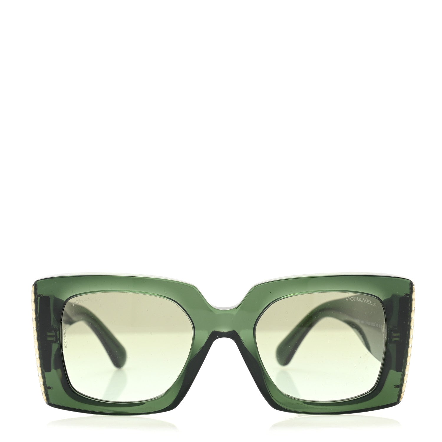 Chanel Acetate Pearl Rectangle Sunglasses 5480-H Dark Green 2 of 8