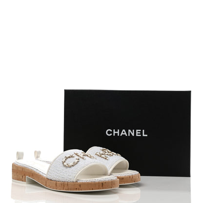 Chanel Tweed Cork CC Chain Mule Sandal 41 White 9 of 9