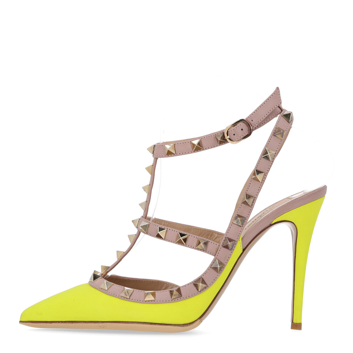 Valentino Garavani Patent Nappa Rockstud Ankle Strap 100mm Pumps 38 Yellow Fluo Poudre 1 of 9