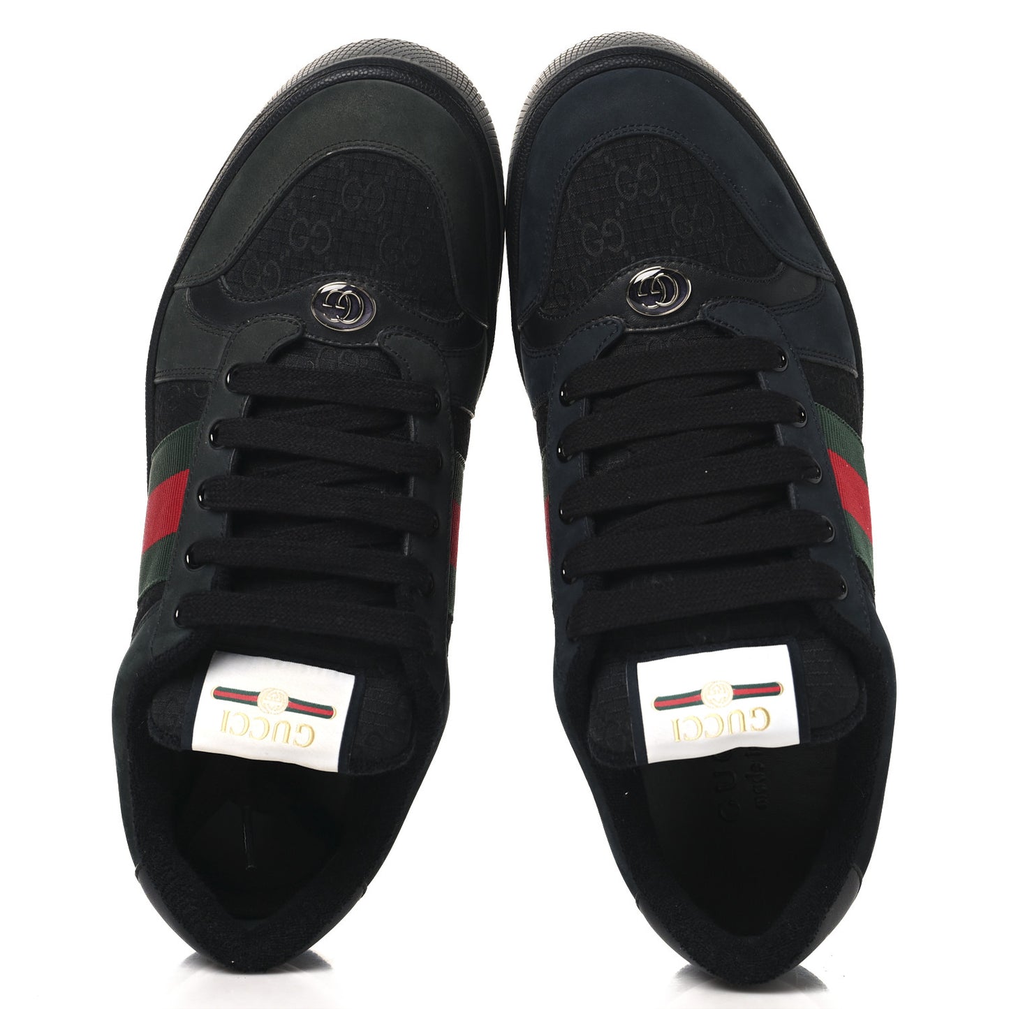 Calfskin Nylon GG Monogram Calfskin Web Mens Screener Sneakers 8 Black