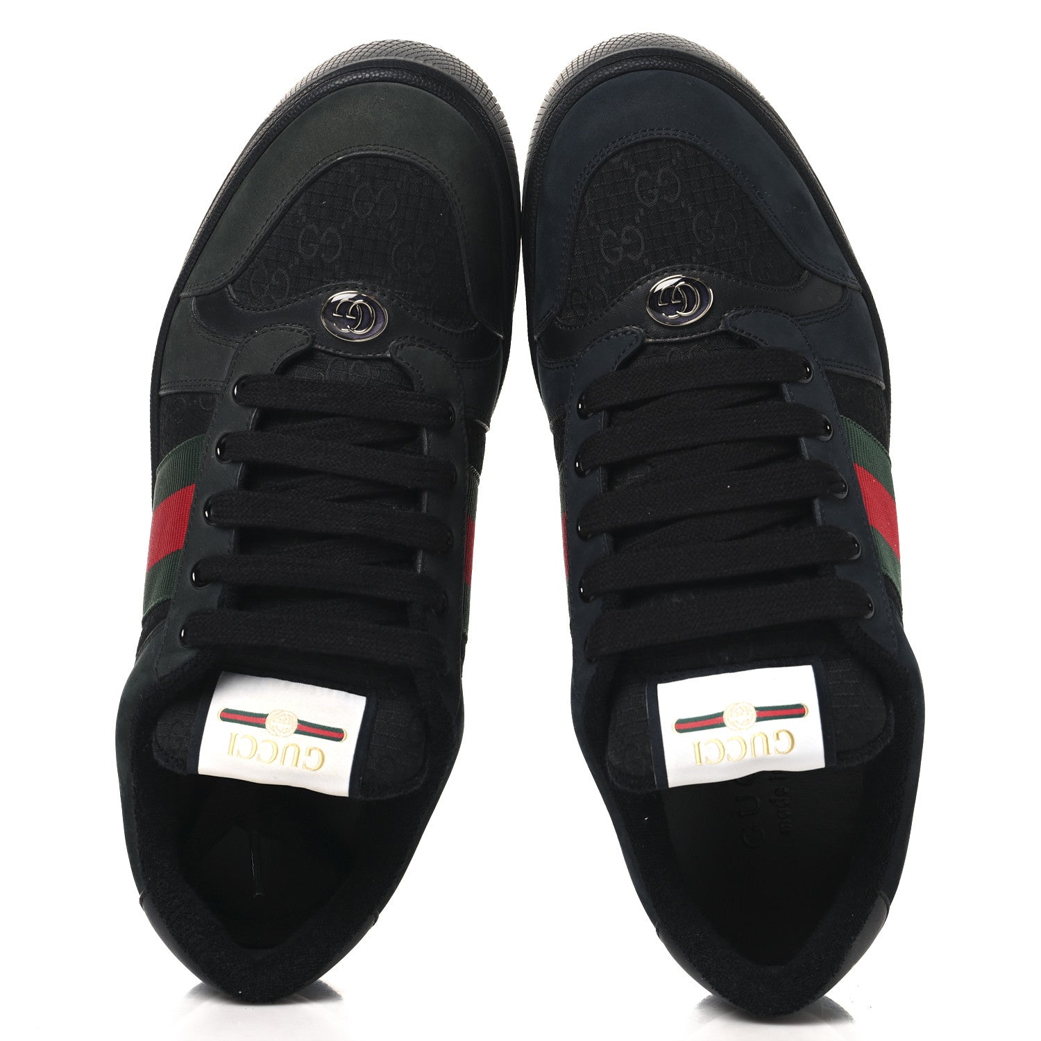 Gucci Calfskin Nylon GG Monogram Calfskin Web Mens Screener Sneakers 8 Black 2 of 10