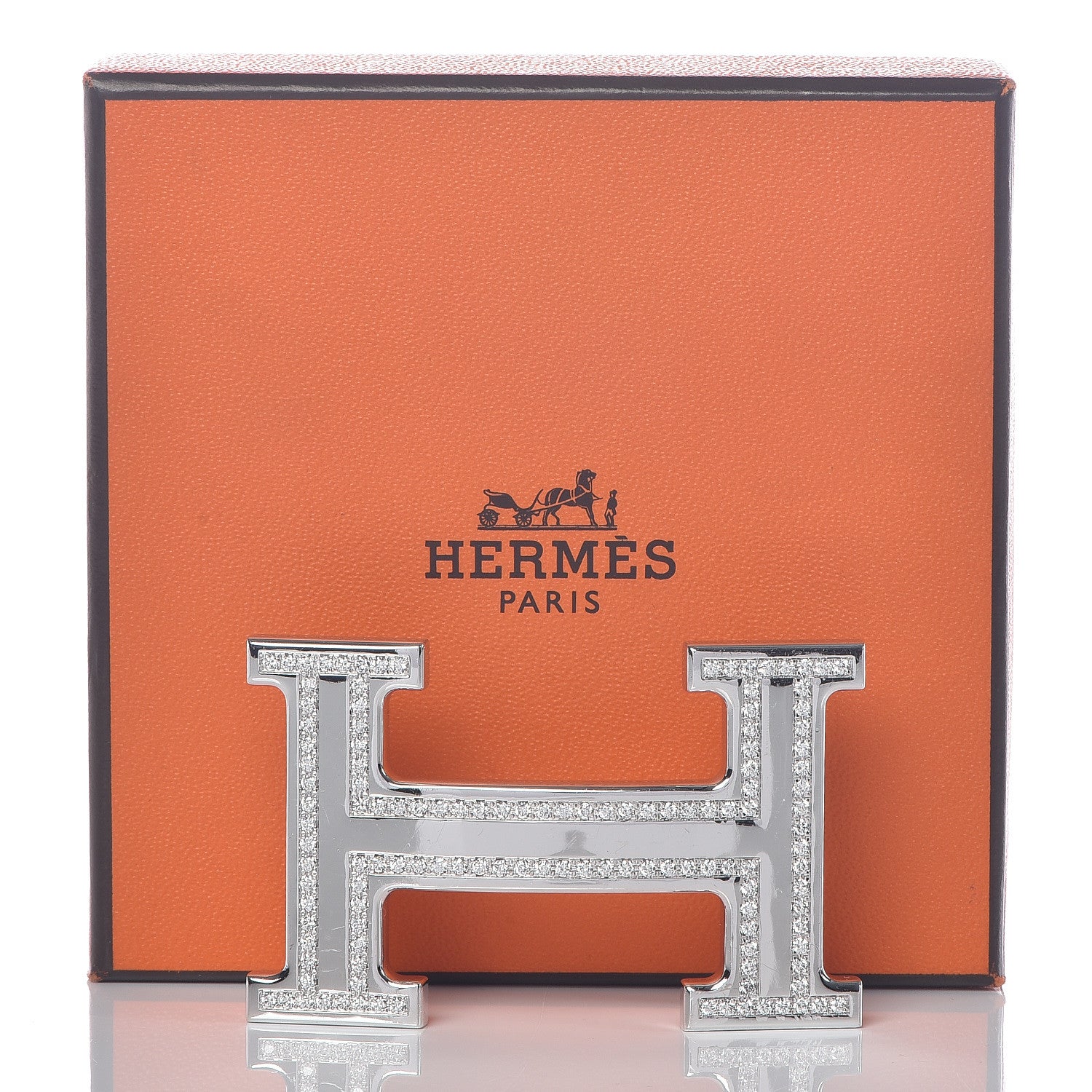 Hermes 18K White Gold Diamond 38mm H Belt Buckle 4 of 4