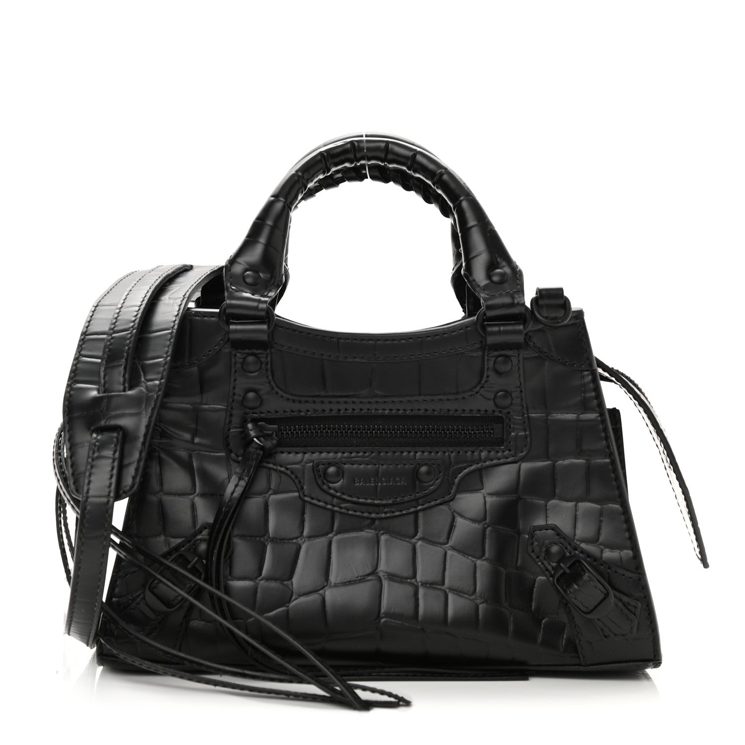 Balenciaga Semi Shiny Calfskin Crocodile Embossed Neo Classic Black Hardware Mini City Black 1 of 8