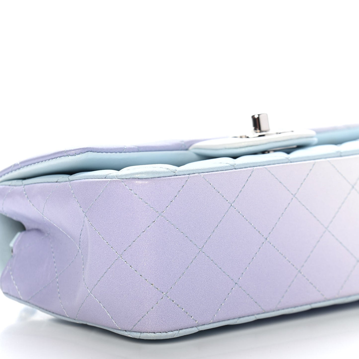 Perforated Lambskin Quilted Mini Rectangular Flap Light Blue Light Purple White