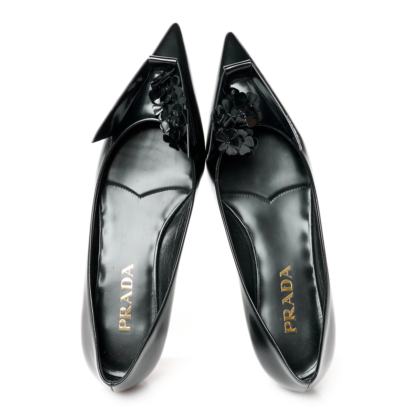 Spazzolato Floral Applique Ballerina Flats 37 Black