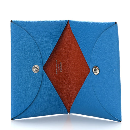 Hermes Chevre Mysore Verso Calvi Card Case Bleu Frida Cuivre 5 of 9