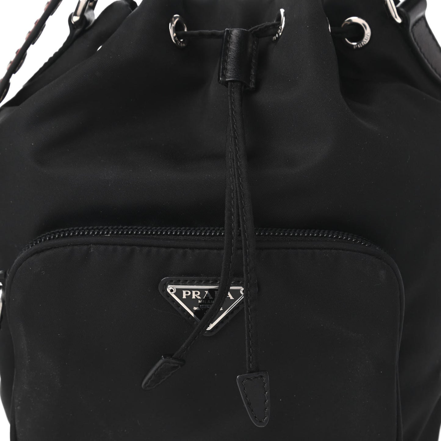 Tessuto Nylon Studded New Vela Mini Bucket Crossbody Bag Black Fuoco
