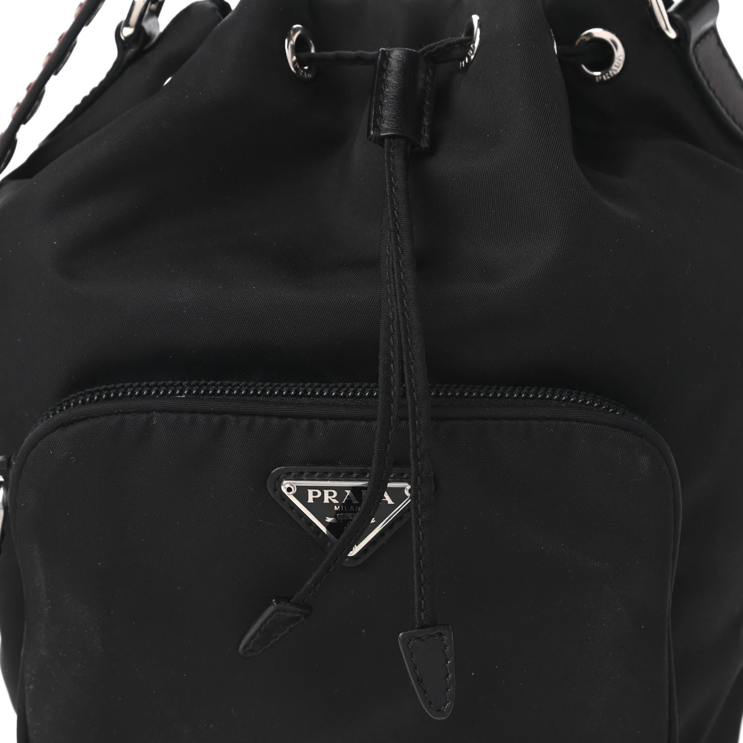 Prada Tessuto Nylon Studded New Vela Mini Bucket Crossbody Bag Black Fuoco 9 of 9