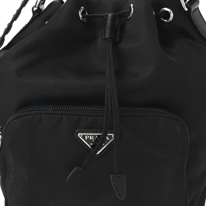 Prada Tessuto Nylon Studded New Vela Mini Bucket Crossbody Bag Black Fuoco 9 of 9