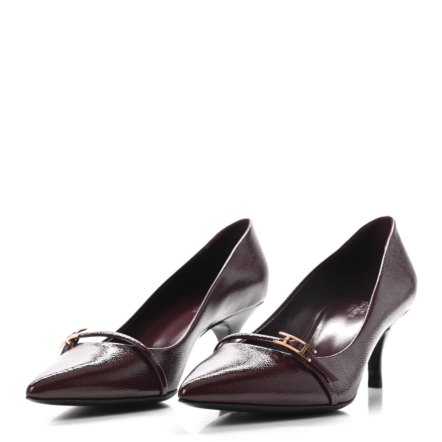 Hermes Patent Epsom Lauren Pumps 37.5 Bordeaux 3 of 7