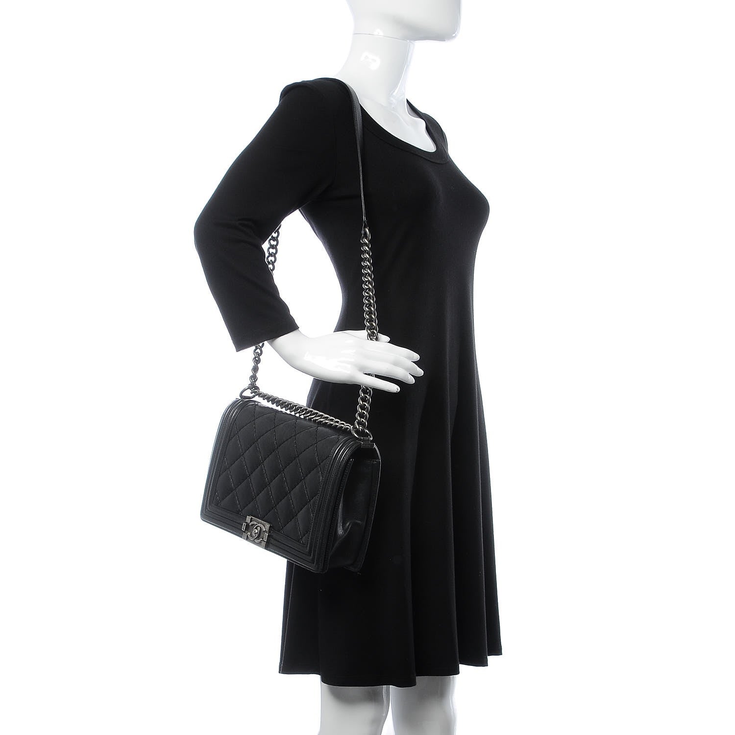 Chanel Calfskin Quilted Double Stitch New Medium Boy Flap Black 2 of 13