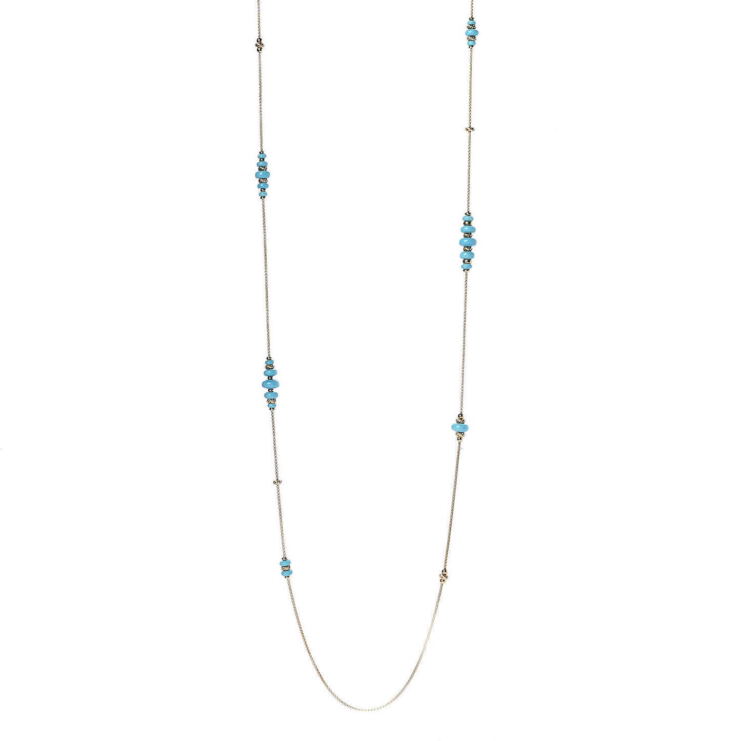 18K Yellow Gold Turquoise Rio Rondelle Long Station Necklace