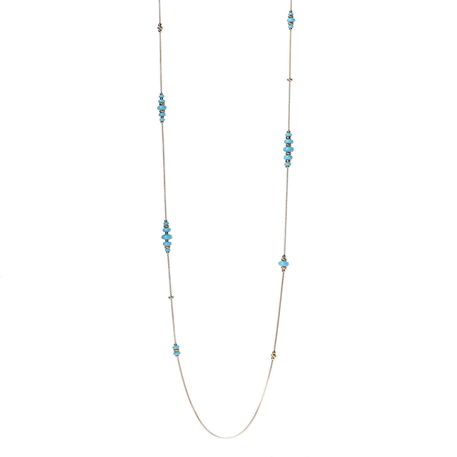 David Yurman 18K Yellow Gold Turquoise Rio Rondelle Long Station Necklace 1 of 8