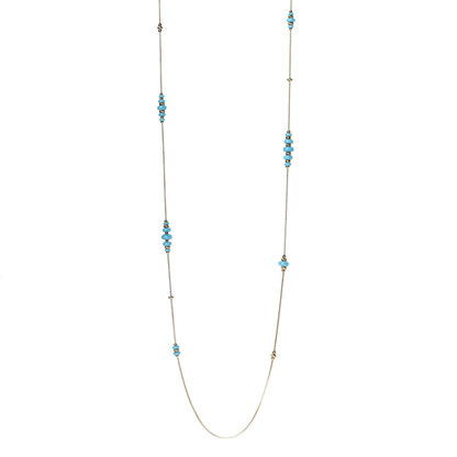 David Yurman 18K Yellow Gold Turquoise Rio Rondelle Long Station Necklace 1 of 8