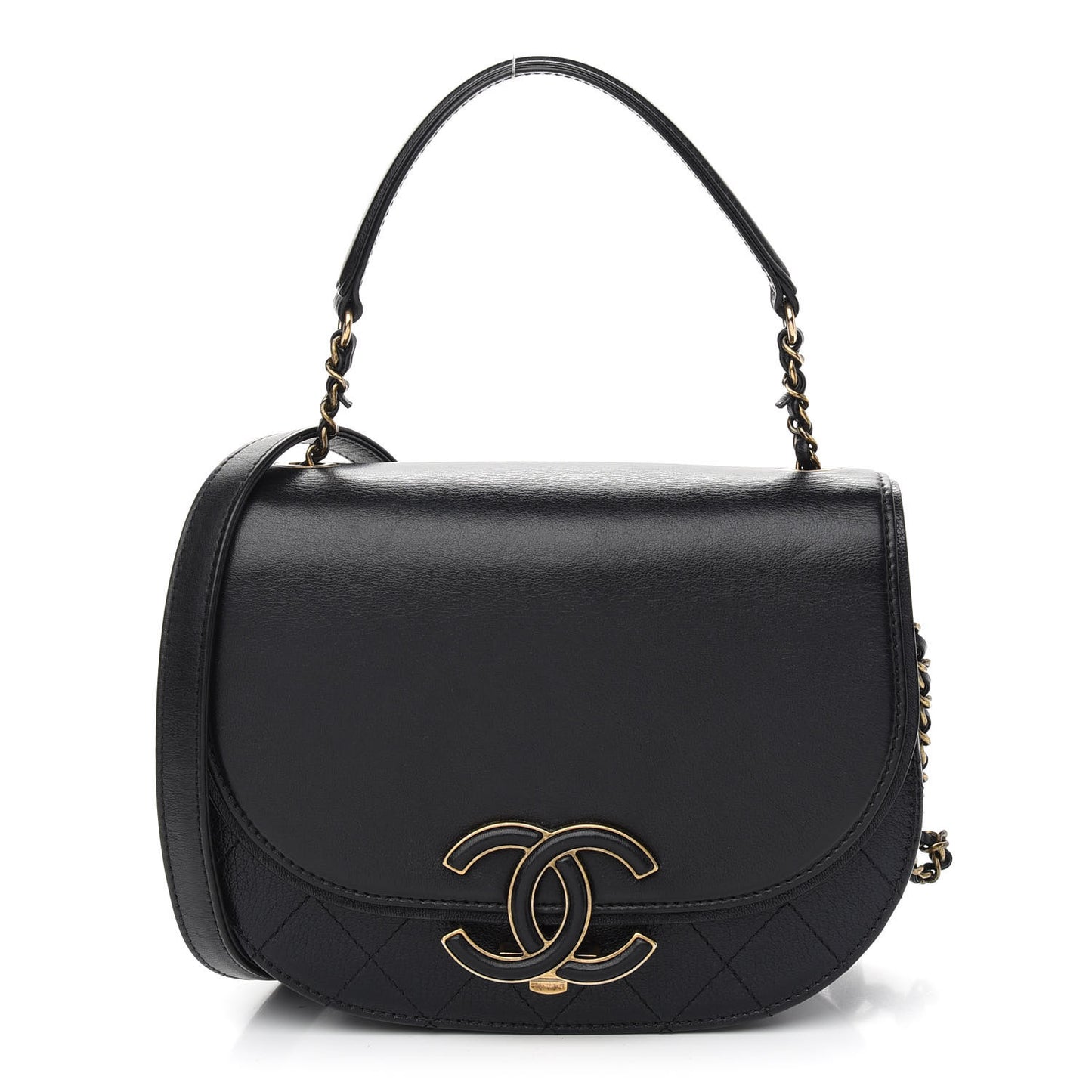 Shiny Calfskin Goatskin Quilted Small Coco Curve Messenger Flap Black