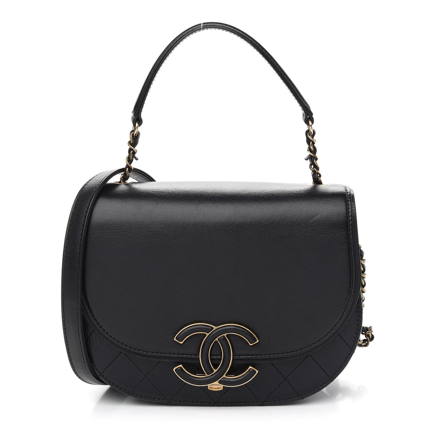 Chanel Shiny Calfskin Goatskin Quilted Small Coco Curve Messenger Flap Black 1 of 8