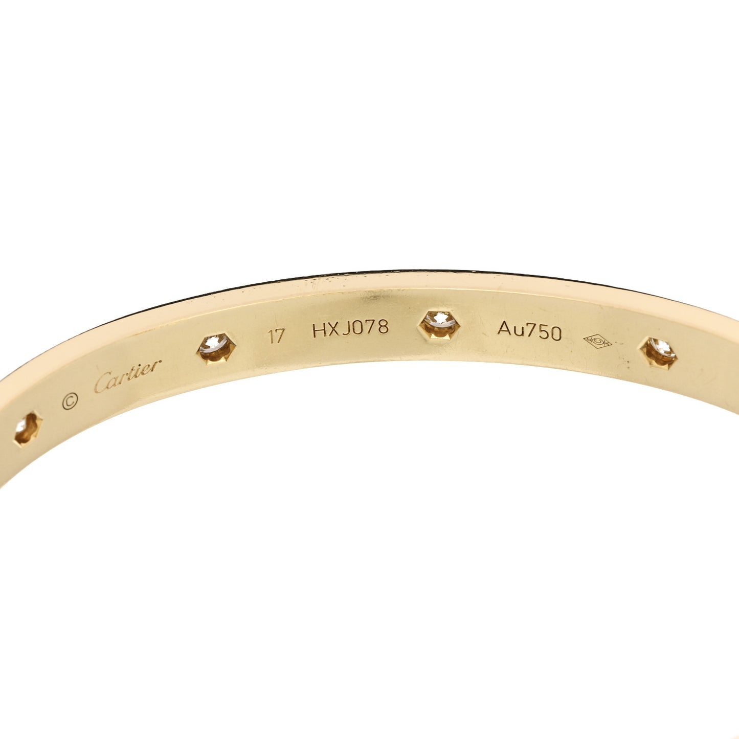 18K Yellow Gold 10 Diamond LOVE Bracelet 17