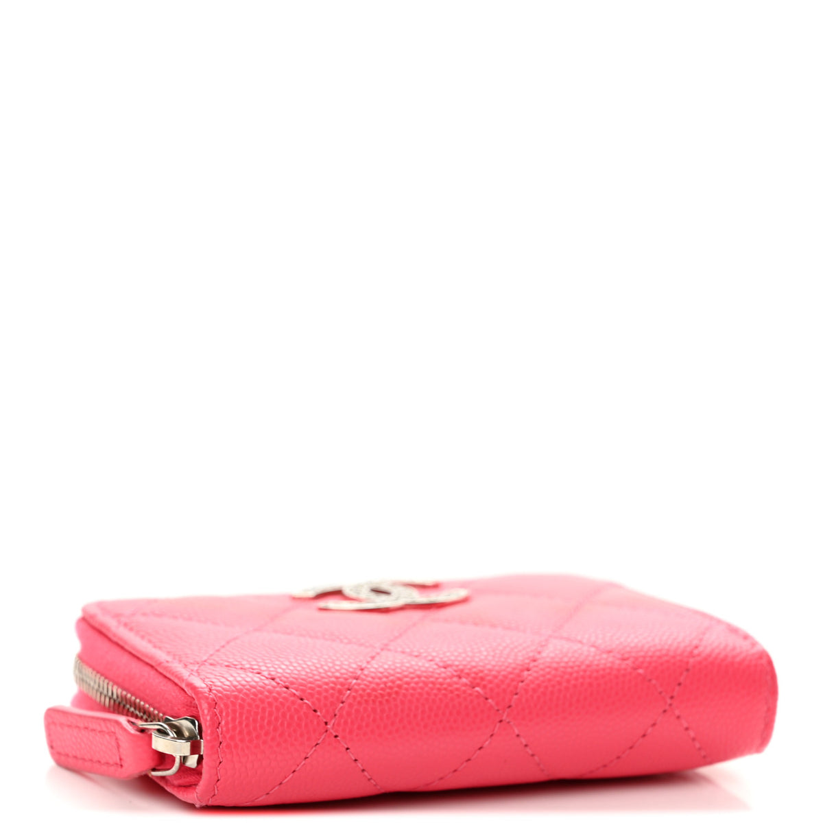 Caviar Quilted CC Zip Coin Purse Fuchsia