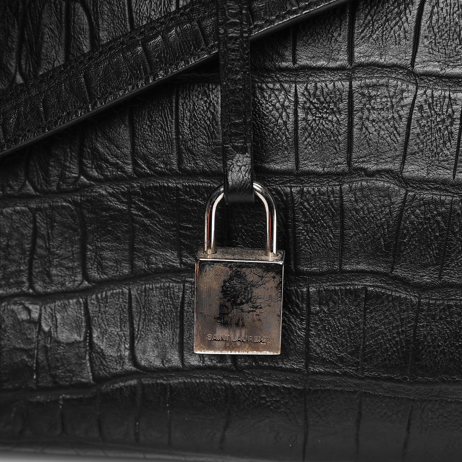 Saint Laurent Calfskin Crocodile Embossed Small Sac de Jour Black 10 of 13