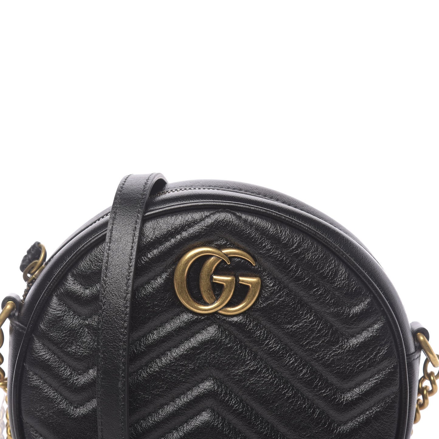 Azalea Calfskin Matelasse Heart Mini GG Marmont Round Shoulder Bag Black