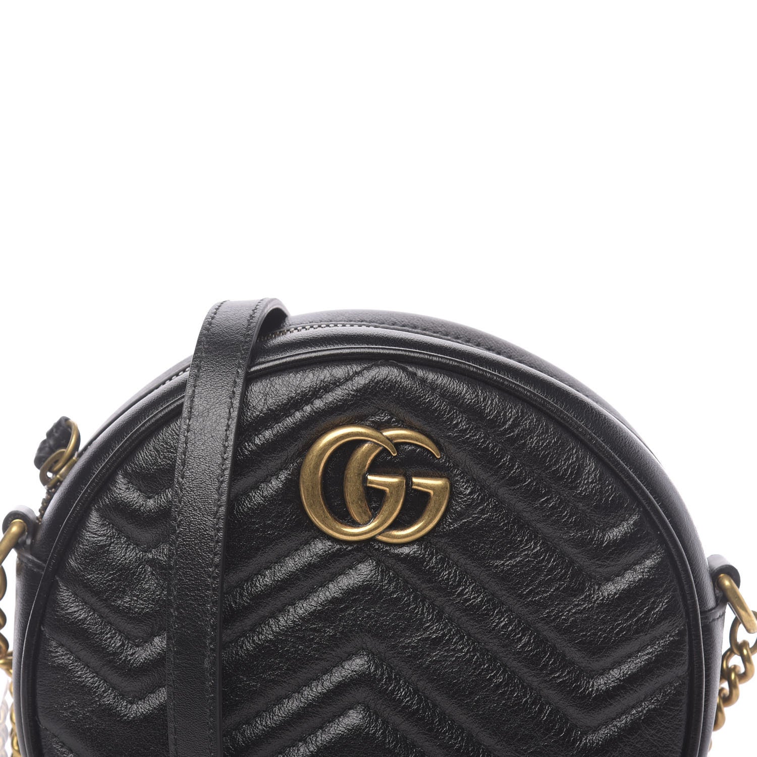 Gucci Azalea Calfskin Matelasse Heart Mini GG Marmont Round Shoulder Bag Black 10 of 10
