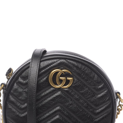 Gucci Azalea Calfskin Matelasse Heart Mini GG Marmont Round Shoulder Bag Black 10 of 10