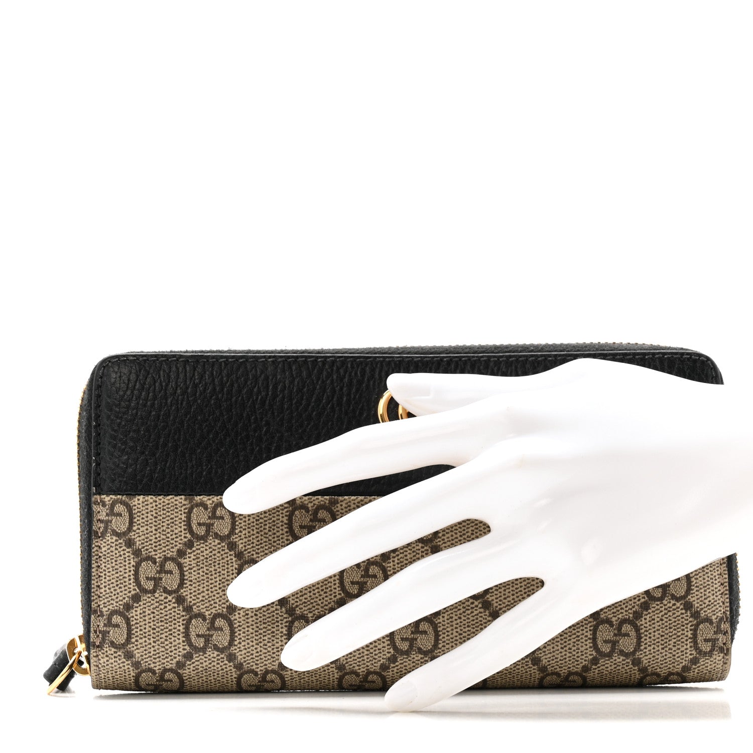 Gucci Dollar Calfskin GG Supreme Monogram GG Marmont Zip Around Wallet Black Beige Ebony 2 of 14