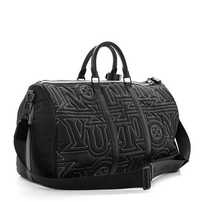 Louis Vuitton Nylon Embroidered Keepall Bandouliere 50 Black 2 of 10