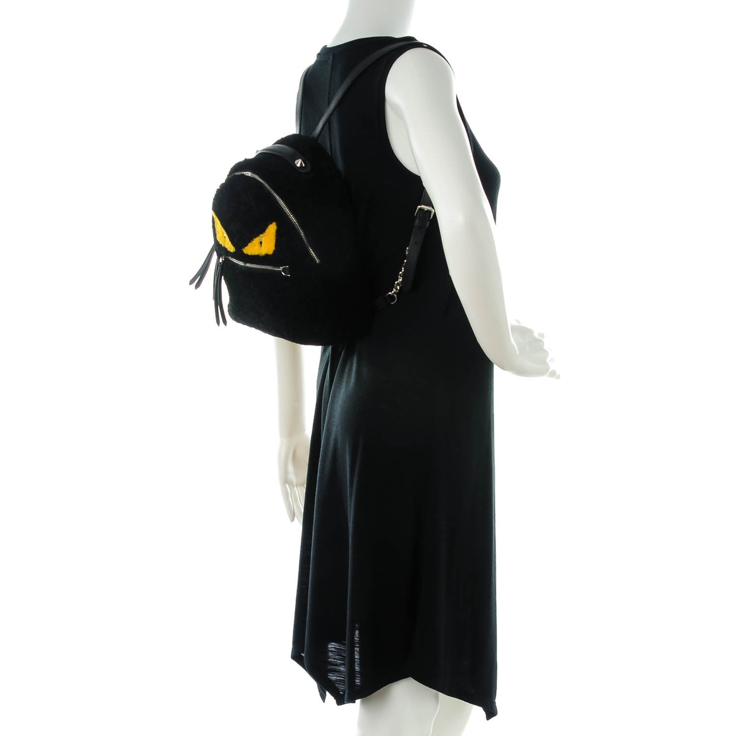 Fendi Shearling Monster Mini Bag Bug Backpack Black 3 of 7