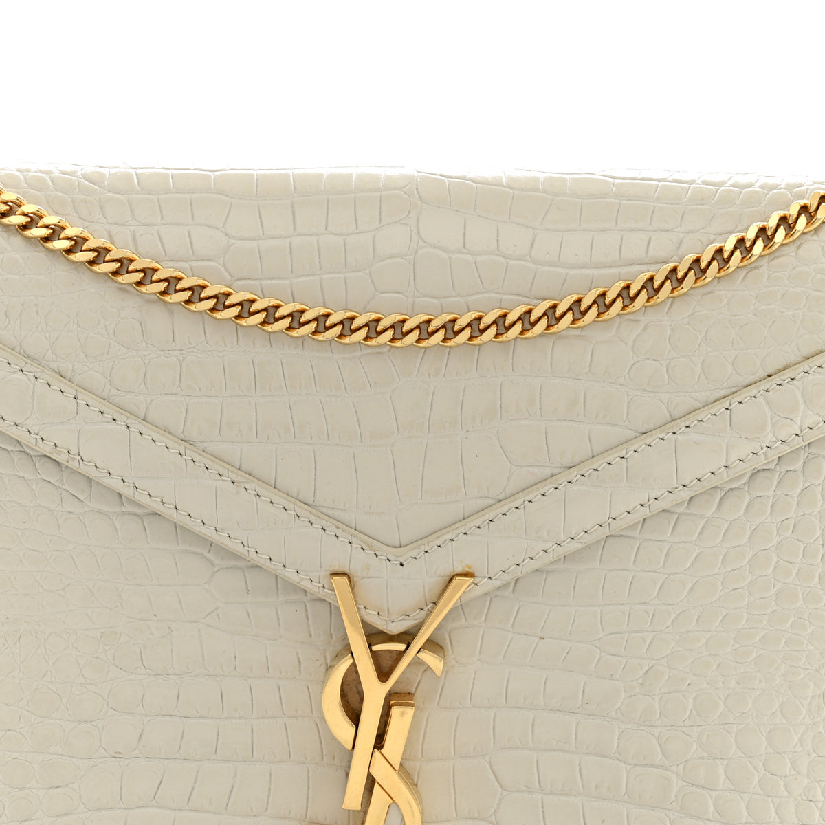 Calfskin Crocodile Embossed Monogram Cassandra Clasp Bag Crema Soft