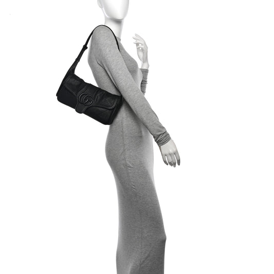Goatskin Small GG Monochrome Aphrodite Shoulder Bag Black