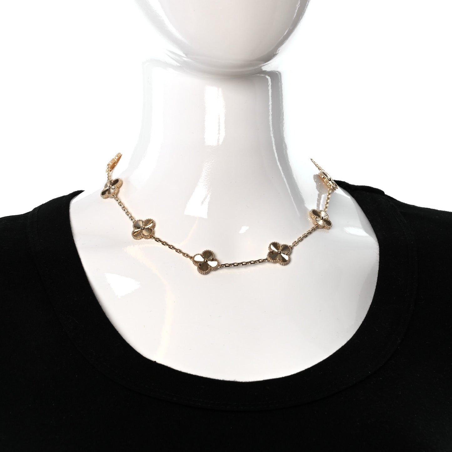 18K Yellow Gold 10 Motifs Guilloche Vintage Alhambra Necklace