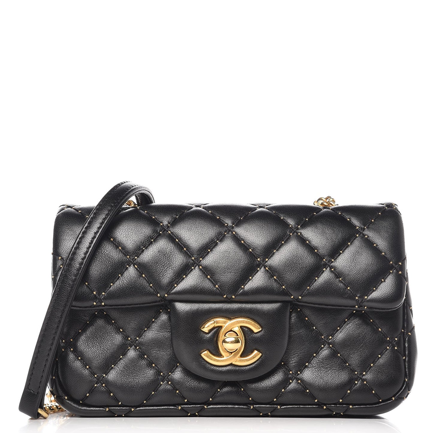Lambskin Quilted Studded Extra Mini Flap Black
