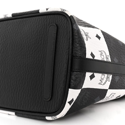 MCM Checkerboard Visetos Medium Aren Shopper Tote Black White 11 of 14