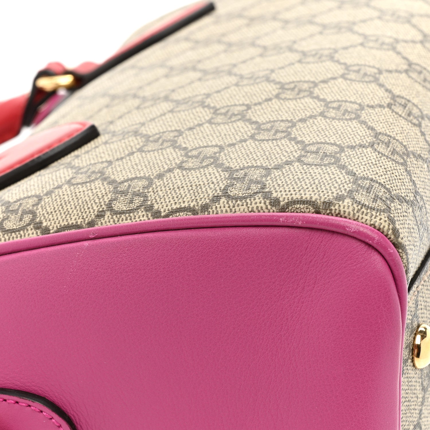 Gucci GG Supreme Monogram Moon Calfskin Small Boston Beige Ebony Hibiscus Red New Rosette 10 of 14