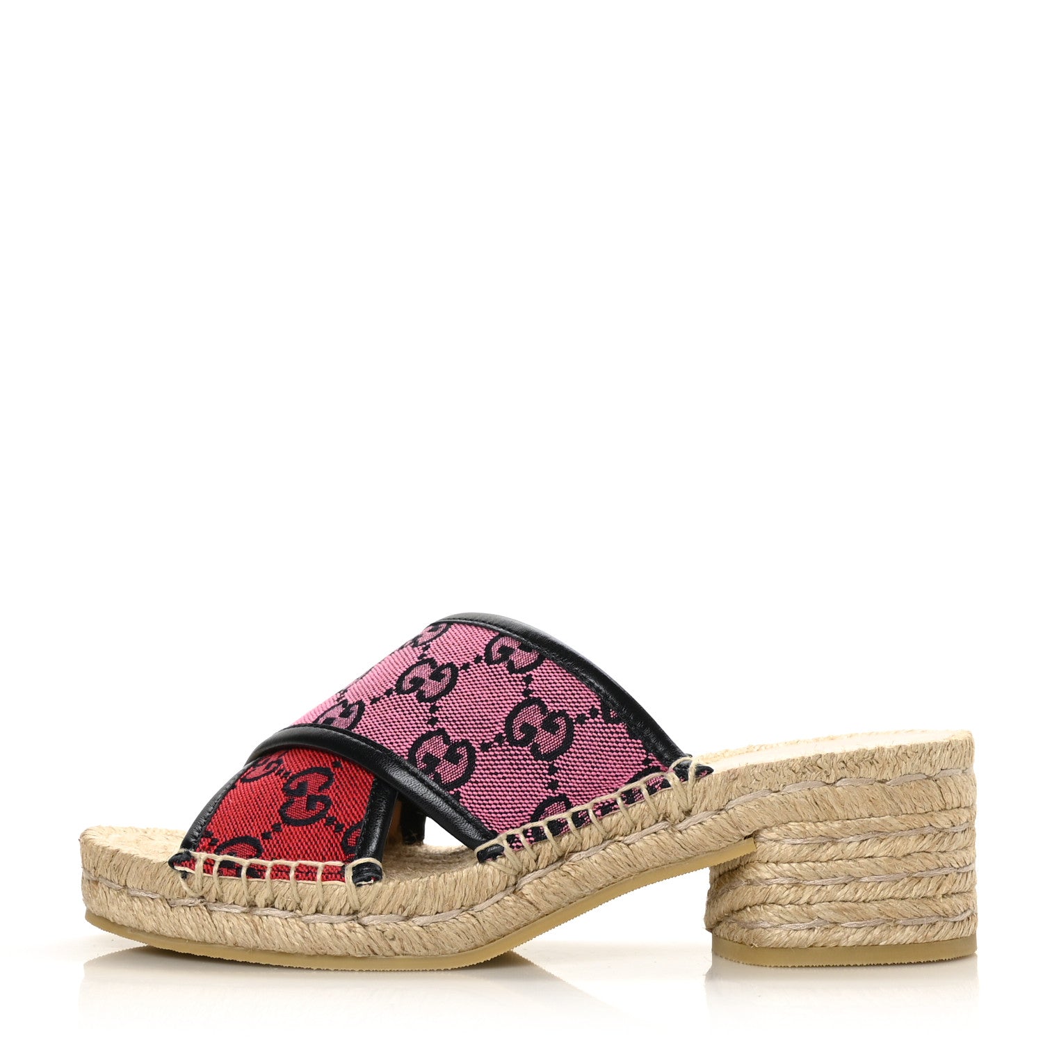 Gucci Monogram Multicolor Criss Cross Espadrille Sandals 35.5 Blue Pink Red 1 of 9