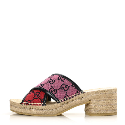 Gucci Monogram Multicolor Criss Cross Espadrille Sandals 35.5 Blue Pink Red 1 of 9