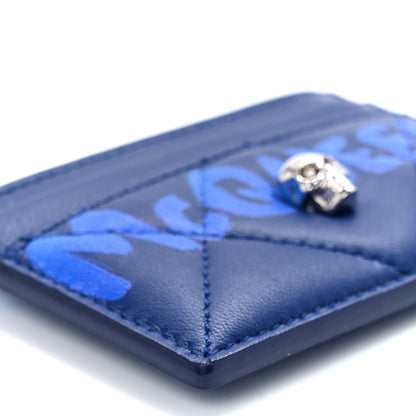 Alexander McQueen Lambskin Quilted Graffiti Skull Card Holder Blue 10 of 12
