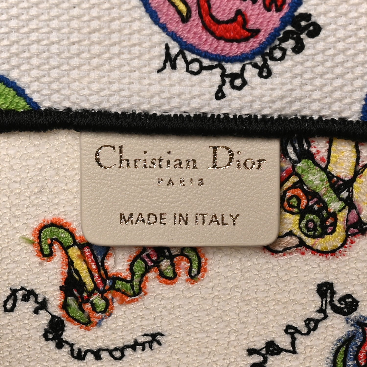 Christian Dior Canvas Embroidered Dragon Zodiac Medium Book Tote White Multicolor 6 of 11