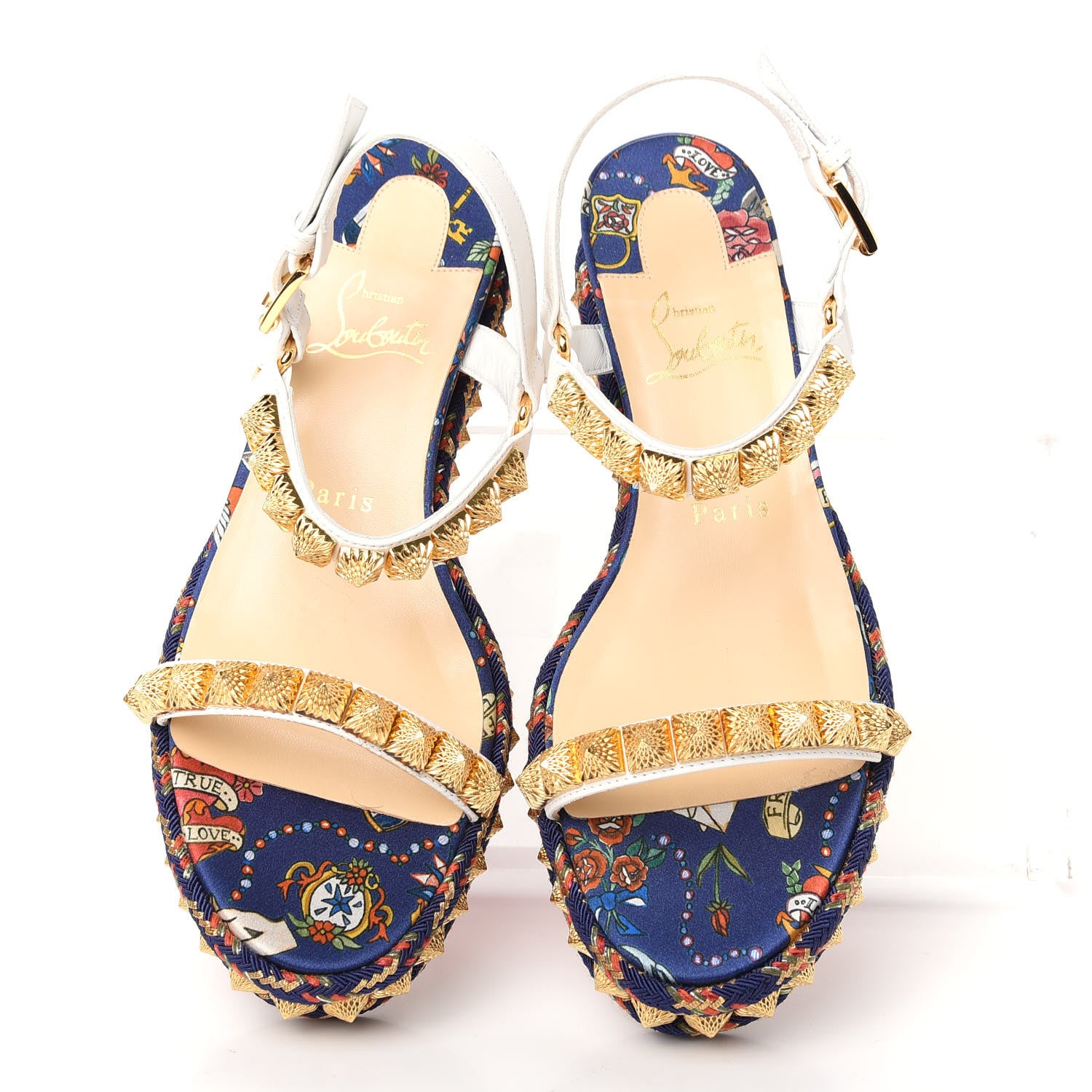 Christian Louboutin Nappa Soie Tattoo Pira Ryad 60 Platform Sandals 37 White Navy 5 of 10