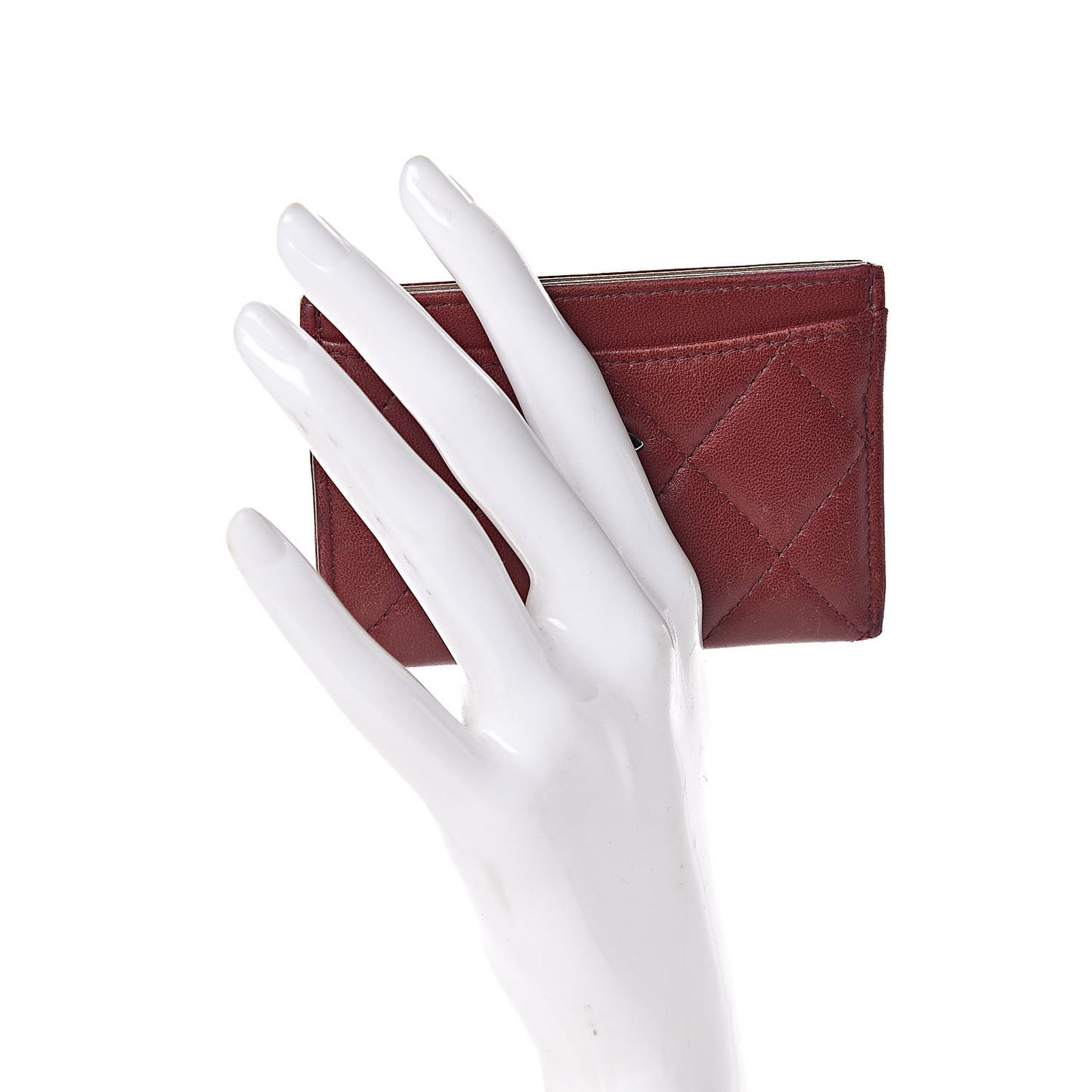 Lambskin Quilted Card Holder Burgundy